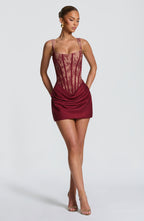 Sukienka mini Cornelia – burgundowa koronka