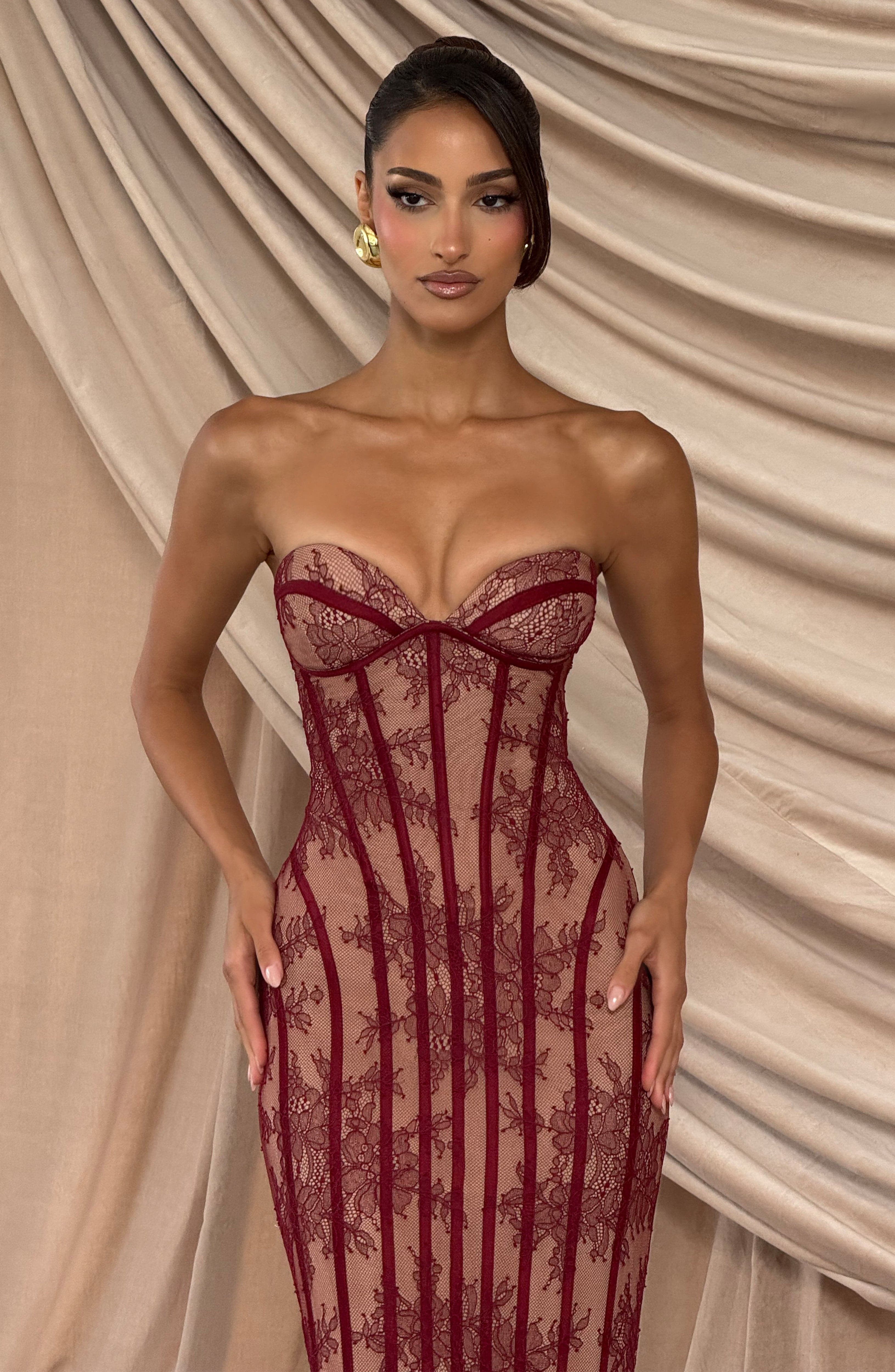 Sukienka maxi Sian – burgundowa